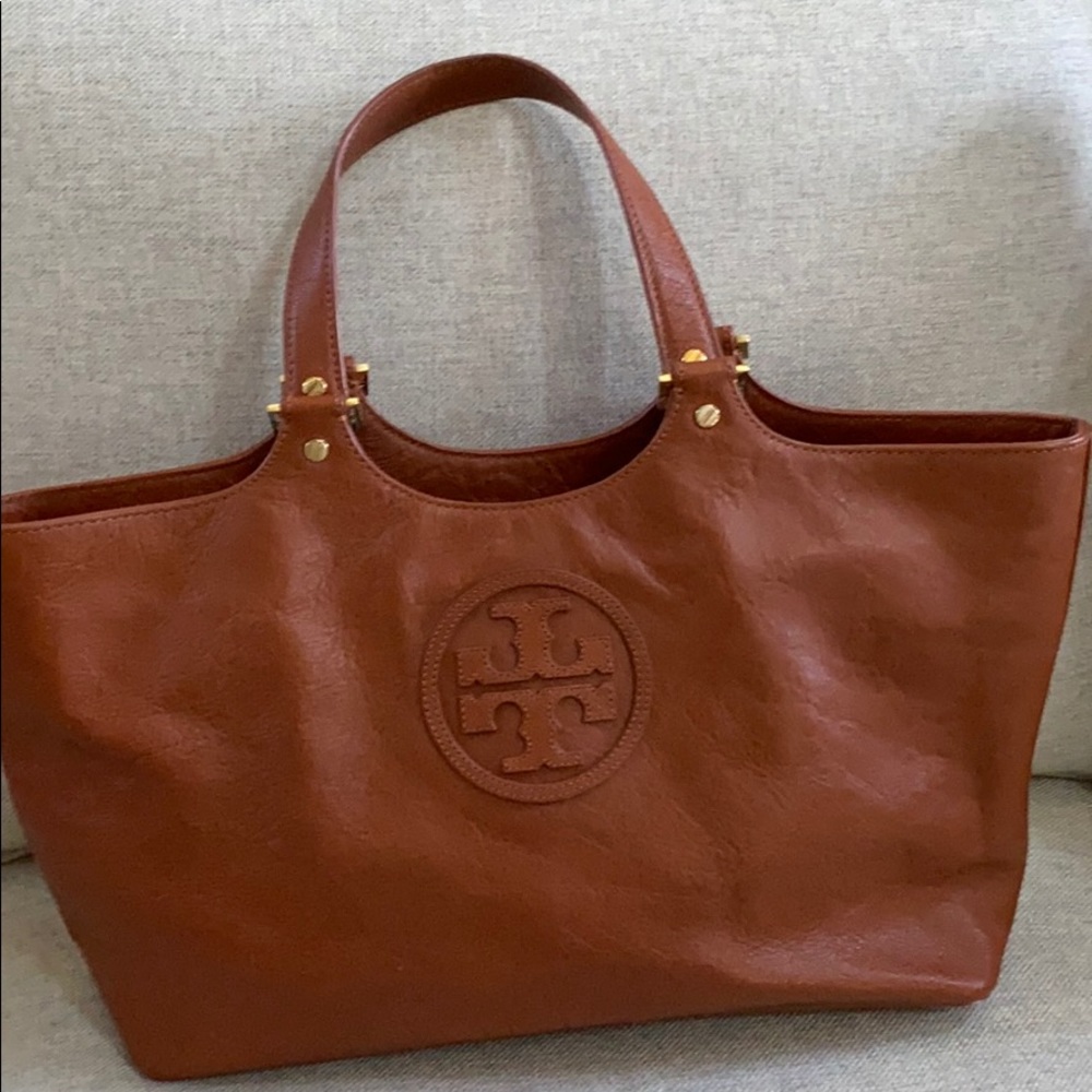 Tory Burch brown leather zipper tote